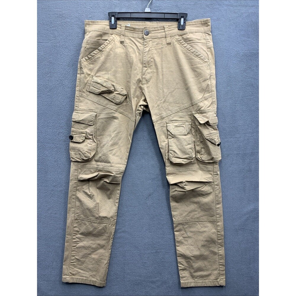 Copper Rivet Cargo Pants Mens Size 38X32 Beige Slim Fit Back Flap Pockets